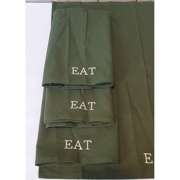 West Elm Cotton Placemats Set of 4 Dark Green Red Hues EAT Embroidered Excellent - Picture 2 of 3
